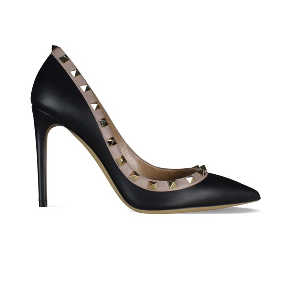 LIKE NEW Valentino Garavani Rockstud Black/Poudre/Nude Heels Sz 8/38 - Picture 8 of 13